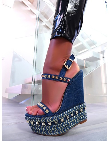 Lavie Original High Heels Wedge Platform Sandals Denim