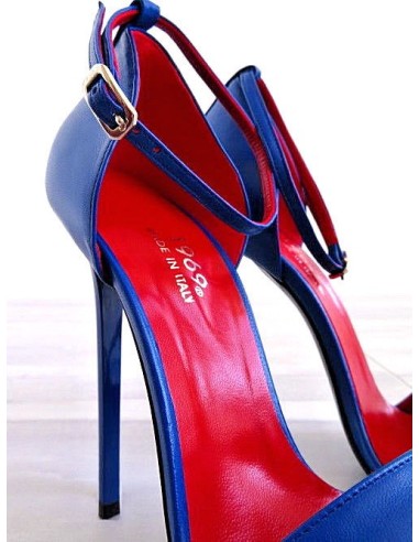 1969 Original Made in Italy All Leather High Heels Pigalle Style Stiletto Sandals Blue