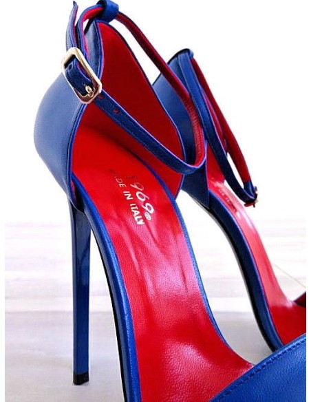 1969 Original Made in Italy All Leather High Heels Pigalle Style Stiletto Sandals Blue