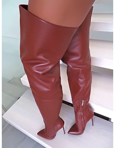 1969 Original Made in Italy All Nappa Leather High Heels Pigalle Style Stiletto Overknee OTK Boots Brown