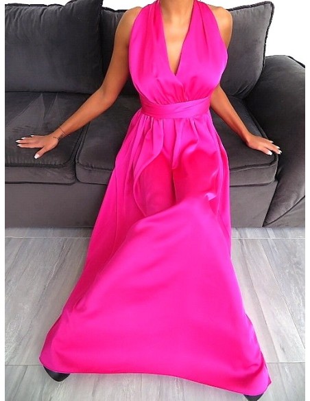 HDL Fashion Original Made in Italy Long Evening Dress Fuxia