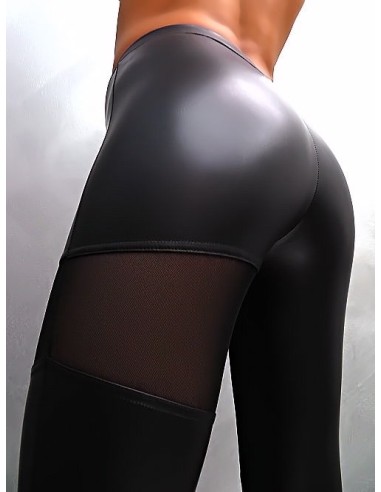 Oemen Original Wet Look See Through Designer Leggings Black