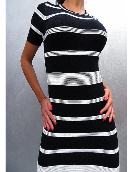 Lazy Girl Original Designer Bodycon Classic Decollete Dress Black White