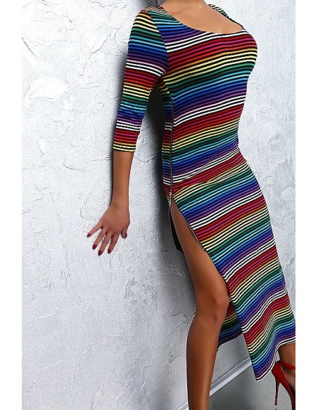 TN T8 Original Designer Classic Decollete Long Dress Rainbow