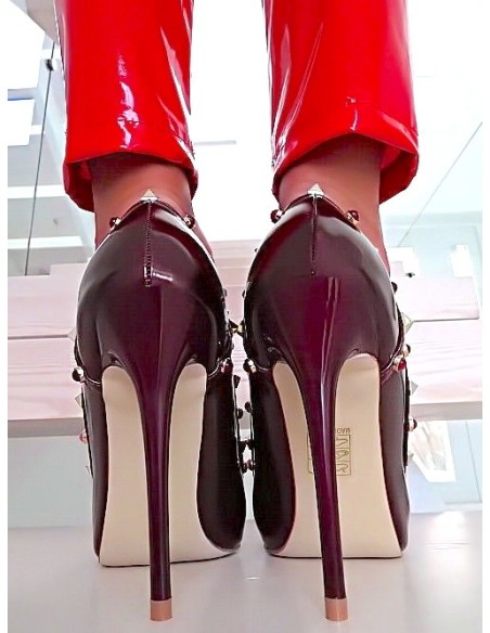 Mellisa Original Designer High Heels Rivet Pointy Pumps Red Wine