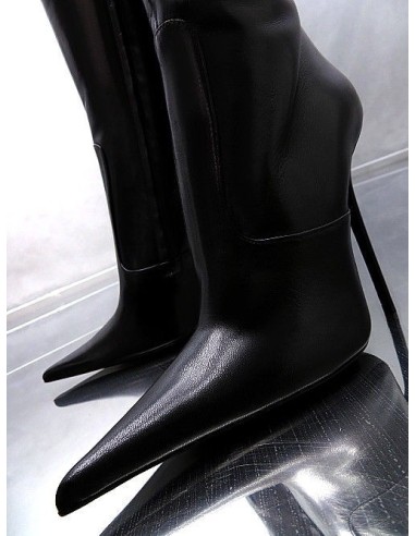 1969 Original Made in Italy All Nappa Leather High Heels Iconic Pointy Boots Black