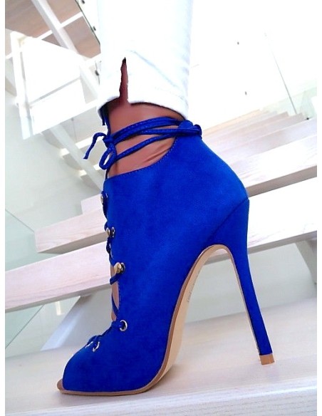 Tulipano Original Designer High Heels Corset Ankle Boots Blue