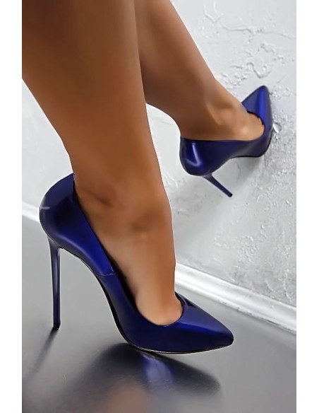 1969 Original Made in Italy All Patent (Lack) Leather High Heels Pigalle Style Stiletto Pumps Blue