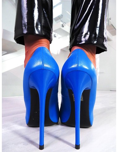 1969 Original Made in Italy All Leather High Heels Pigalle Style Stiletto Pumps Blue