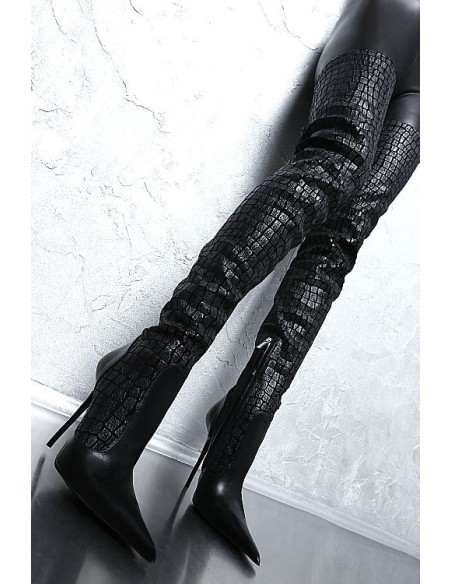 1969 Original Made in Italy High Heels Iconic Pointy LX Style Stiletto Overknee OTK Stretch Boots Black