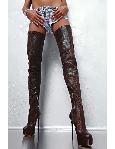 1969 Original Made in Italy High Heels Iconic AST Style Stiletto Overknee OTK Stretch Platform Boots Brown