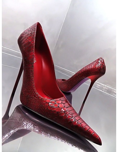 1969 Original Made in Italy High Heels Iconic Pointy Pumps Python Red