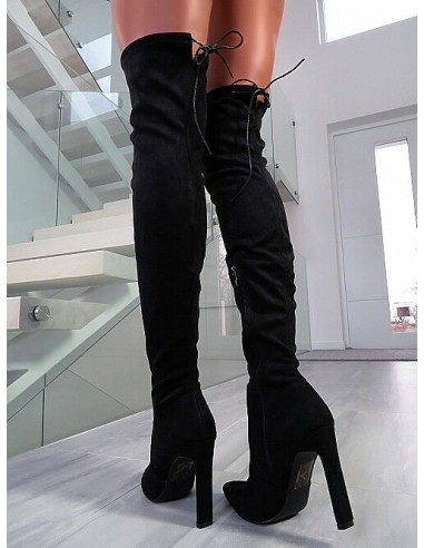 Diamantique Original High Heels Overknee OTK Stretch Boots Black