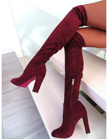 Diamantique Original High Heels Overknee OTK Stretch Boots Wine Red