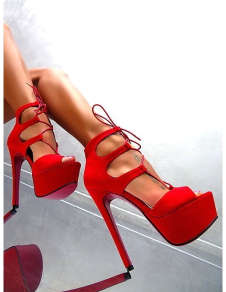 Diamantique Original High Heels Platform Sandals Red